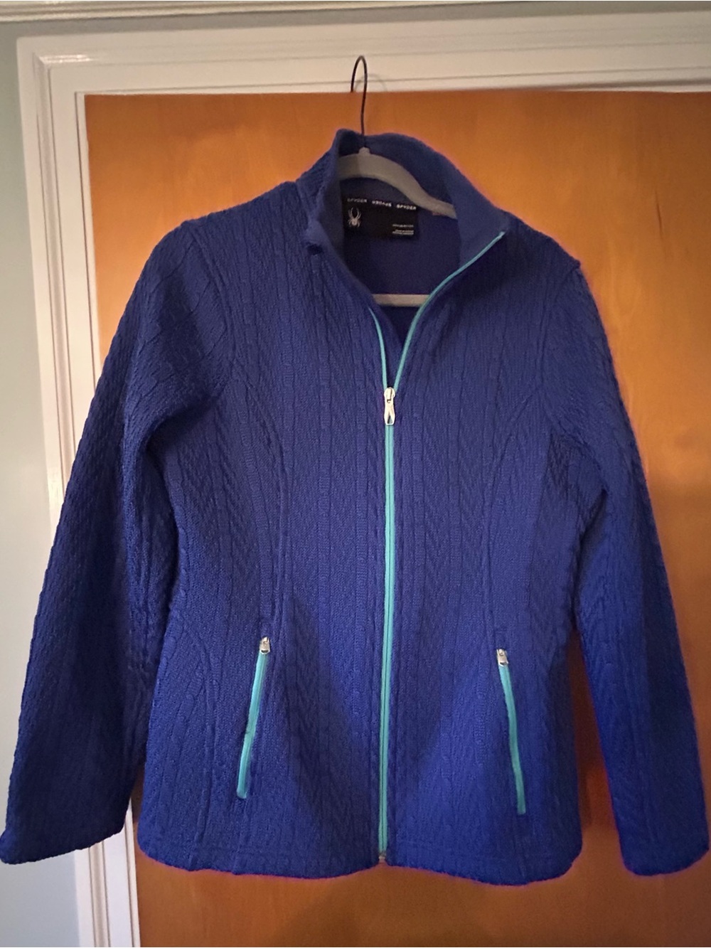 Spyder Women's Blue Full-Zip Cable Knit Jacket size L